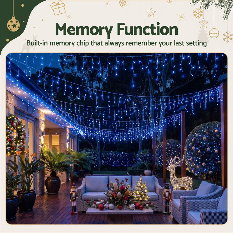 Jingle Jollys 32M Solar Christmas Icicle String Lights 960 LED – Blue