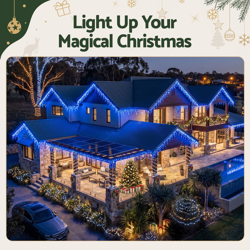 Jingle Jollys 32M Solar Christmas Icicle String Lights 960 LED – Blue