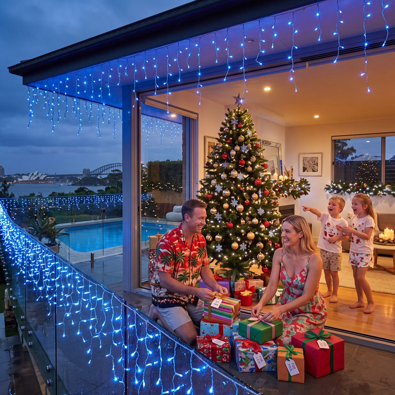 Jingle Jollys 32M Solar Christmas Icicle String Lights 960 LED – Blue