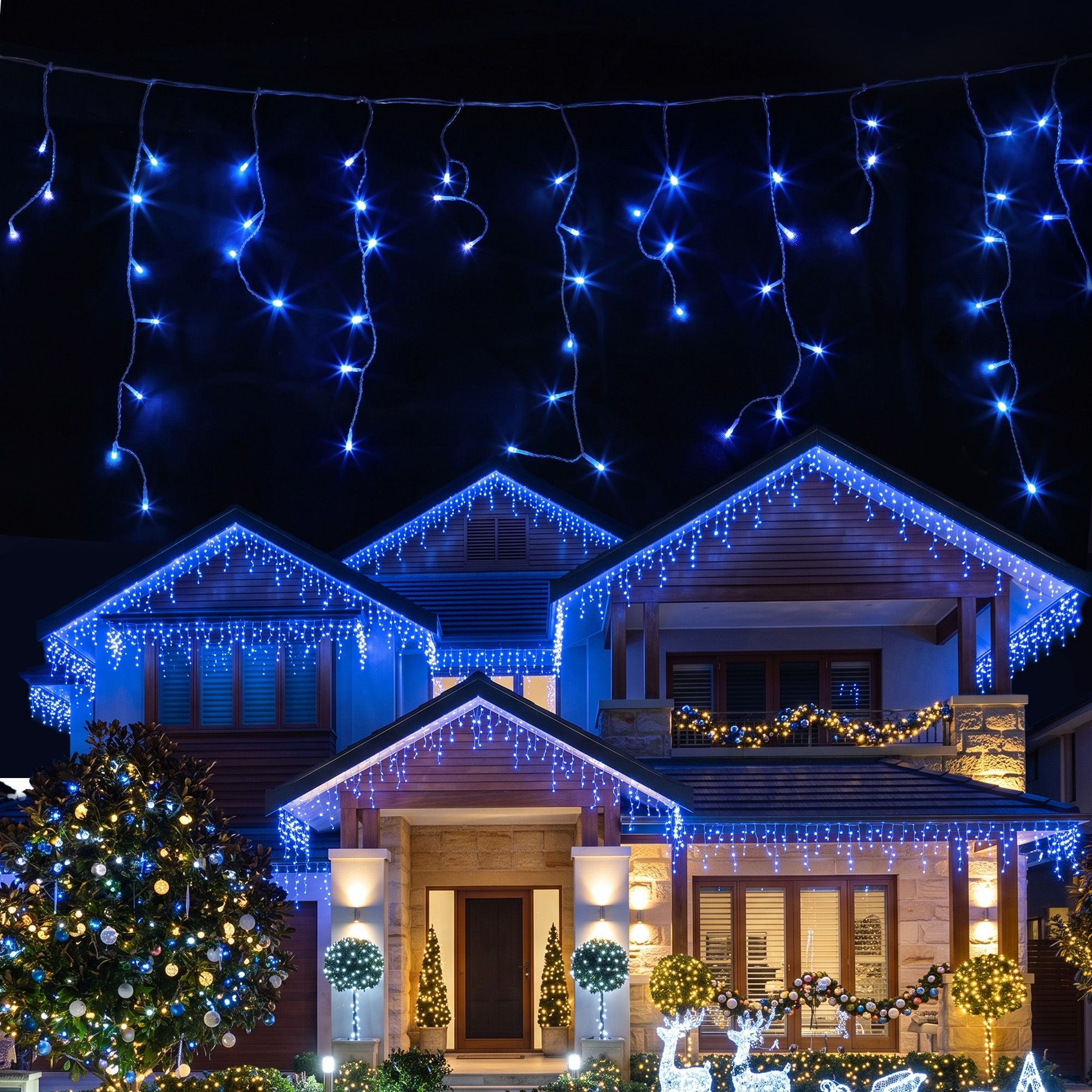 Jingle Jollys 32M Solar Christmas Icicle String Lights 960 LED – Blue
