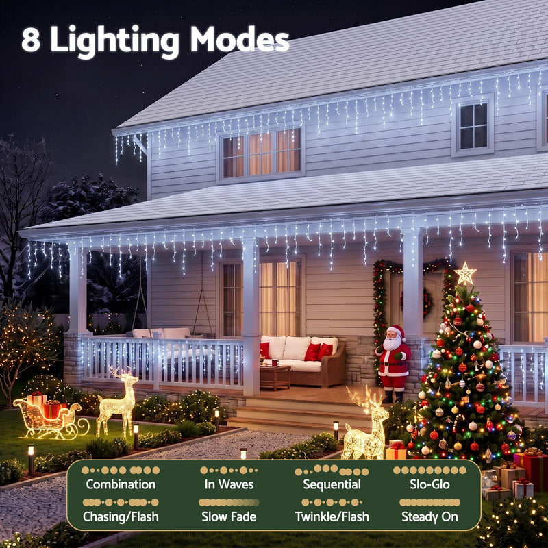 Jingle Jollys 32M Solar Icicle Lights 960 LED Cool White