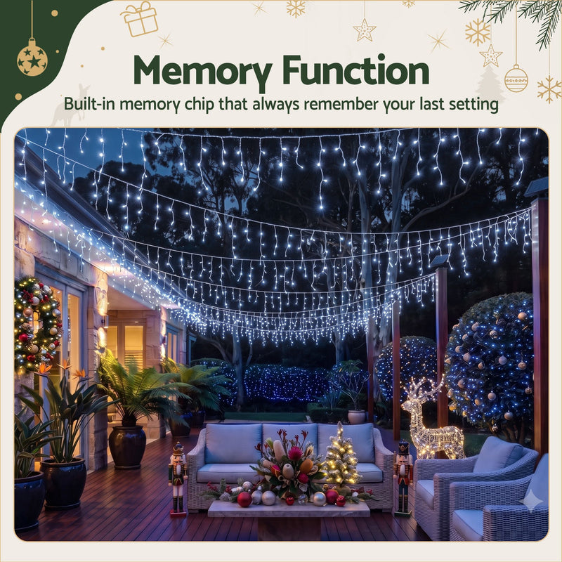 Jingle Jollys 32M Solar Icicle Lights 960 LED Cool White