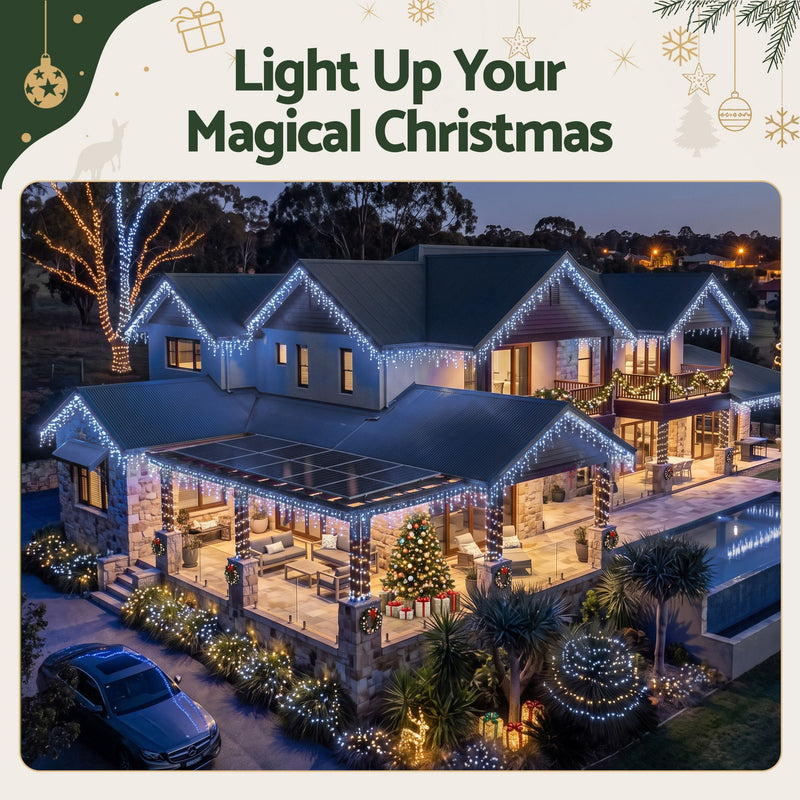 Jingle Jollys 32M Solar Icicle Lights 960 LED Cool White