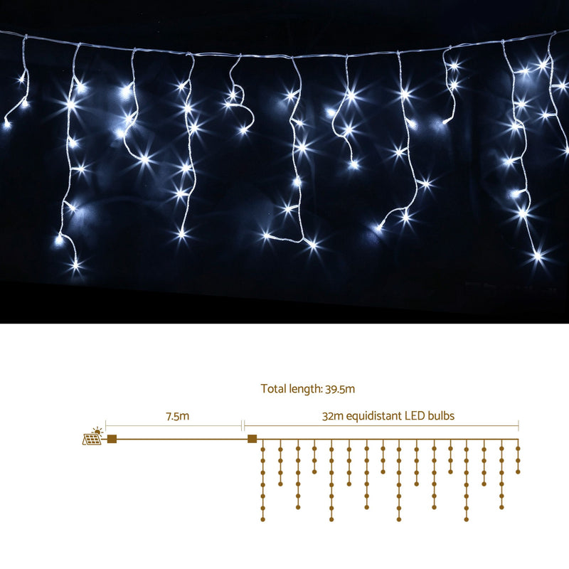 Jingle Jollys 32M Solar Icicle Lights 960 LED Cool White