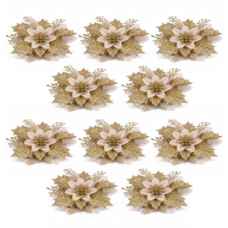 10-Piece Christmas Poinsettia Flower Decoration Set