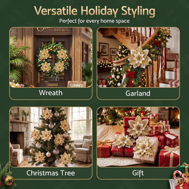 10-Piece Christmas Poinsettia Flower Decoration Set