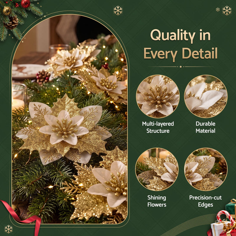 10-Piece Christmas Poinsettia Flower Decoration Set