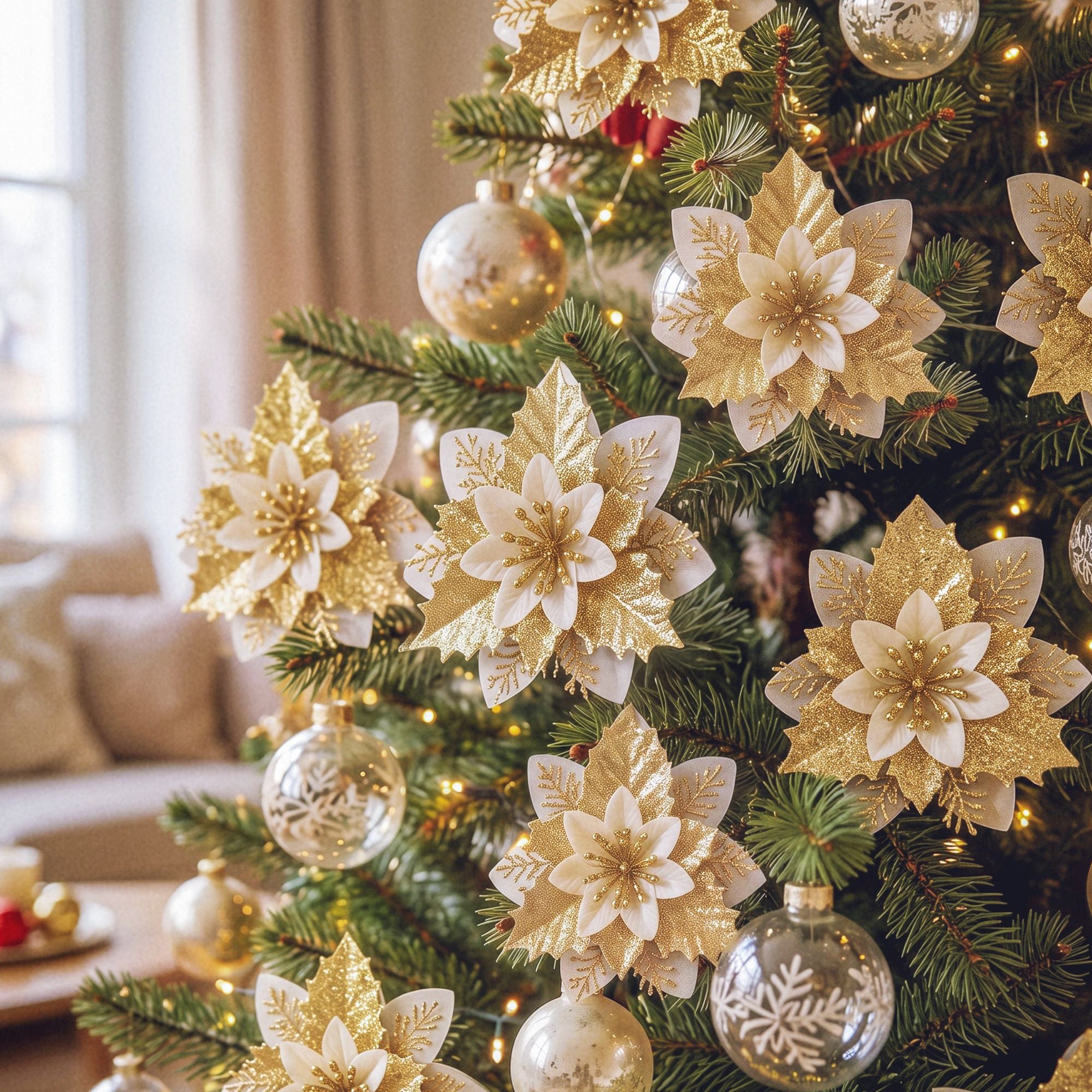 10-Piece Christmas Poinsettia Flower Decoration Set