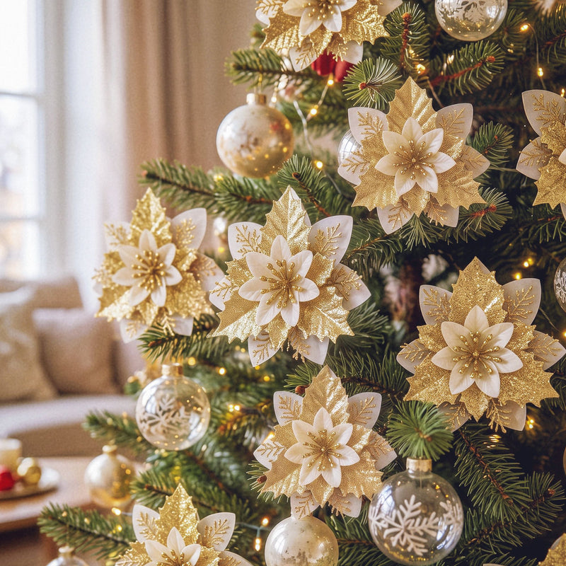 10-Piece Christmas Poinsettia Flower Decoration Set
