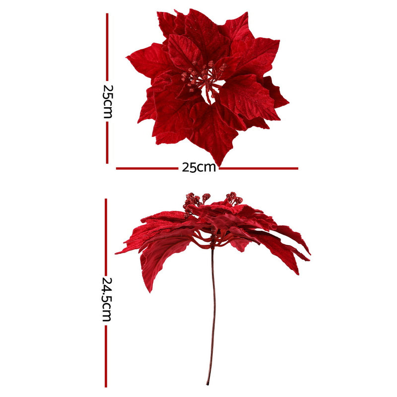 14Pcs Christmas Tree Flowers Set Xmas Garland Wreath Red