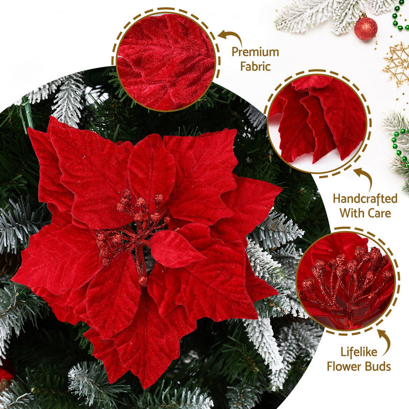 14Pcs Christmas Tree Flowers Set Xmas Garland Wreath Red