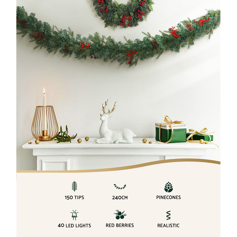2.4m Christmas Garland with LED Lights