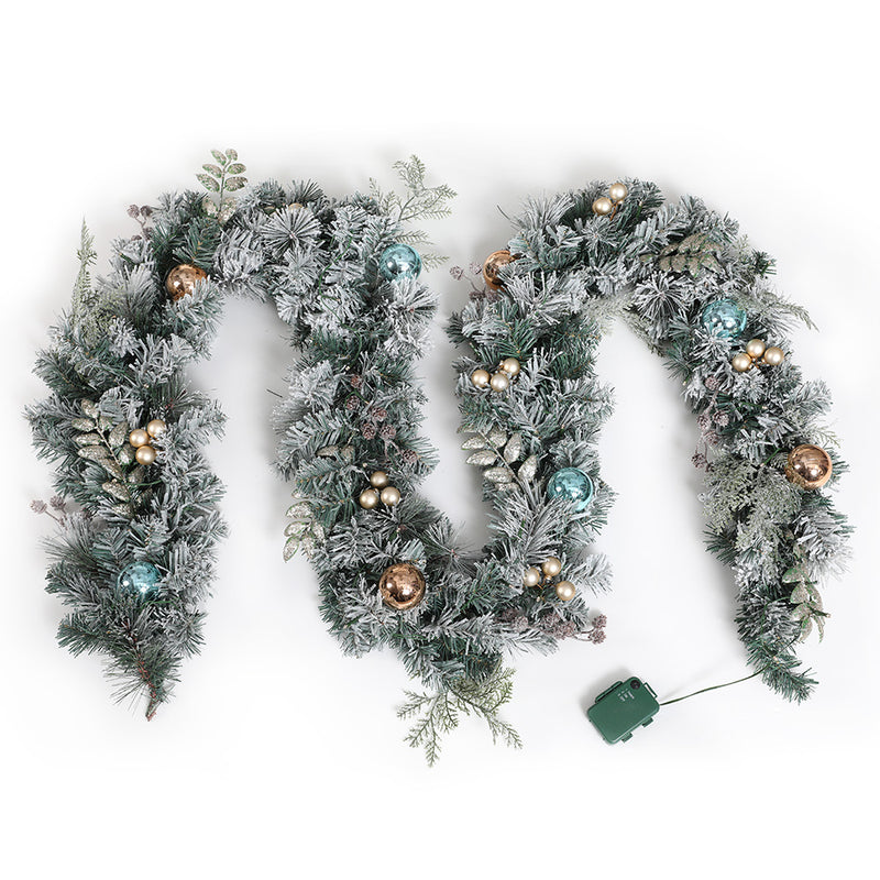 2.7m Christmas Garland with LED Lights Snowy