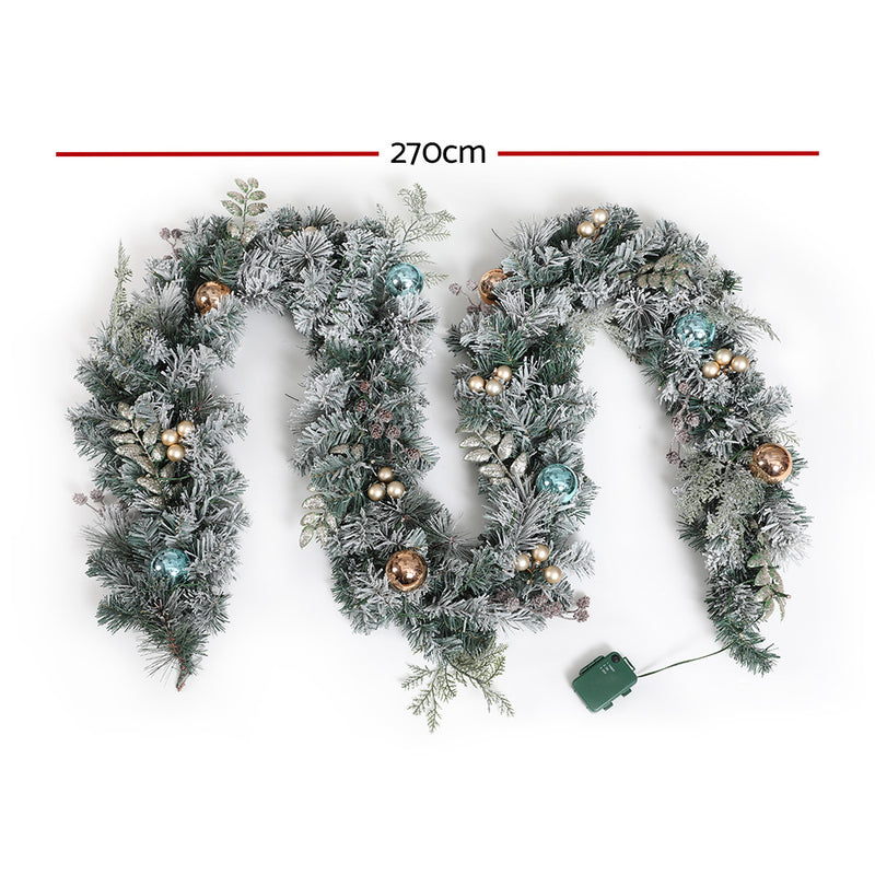 2.7m Christmas Garland with LED Lights Snowy