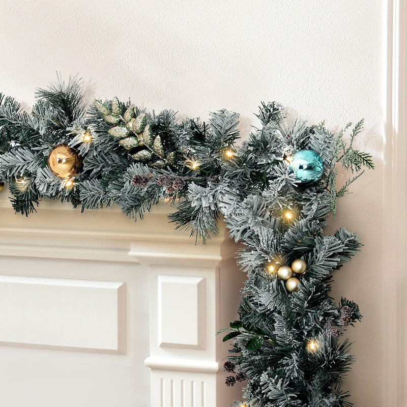 2.7m Christmas Garland with LED Lights Snowy