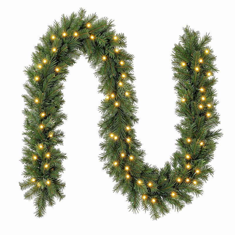 2.7M Pre-Lit Christmas Garland – 200 Tips & LED Lights