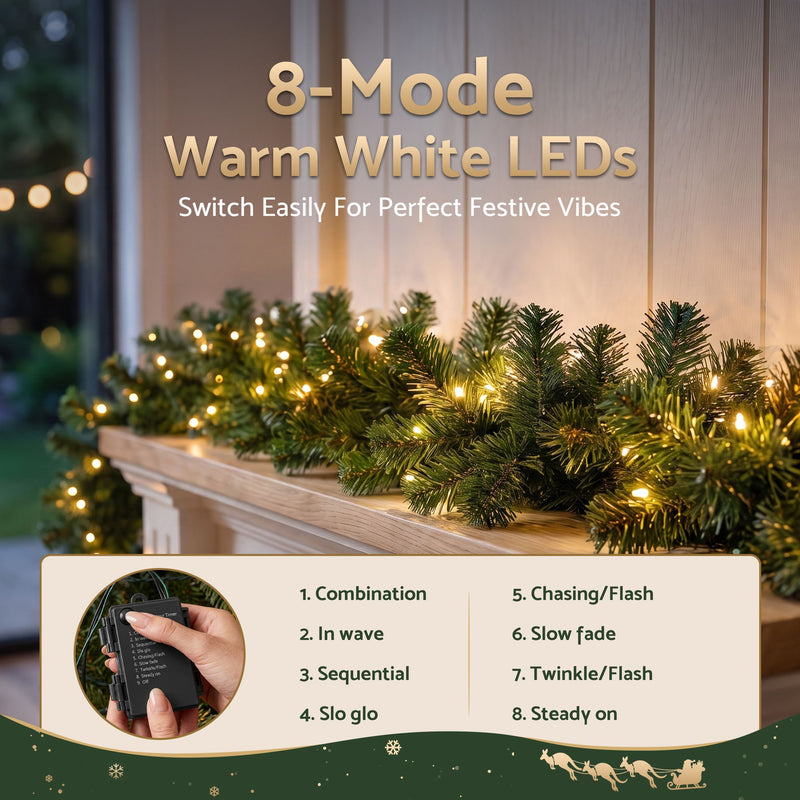 2.7M Pre-Lit Christmas Garland – 200 Tips & LED Lights