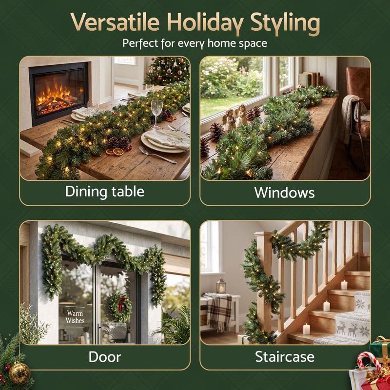 2.7M Pre-Lit Christmas Garland – 200 Tips & LED Lights