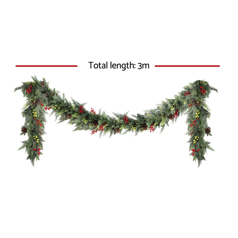 3M Christmas Garland Pre-lit LED with Pine Cones Green