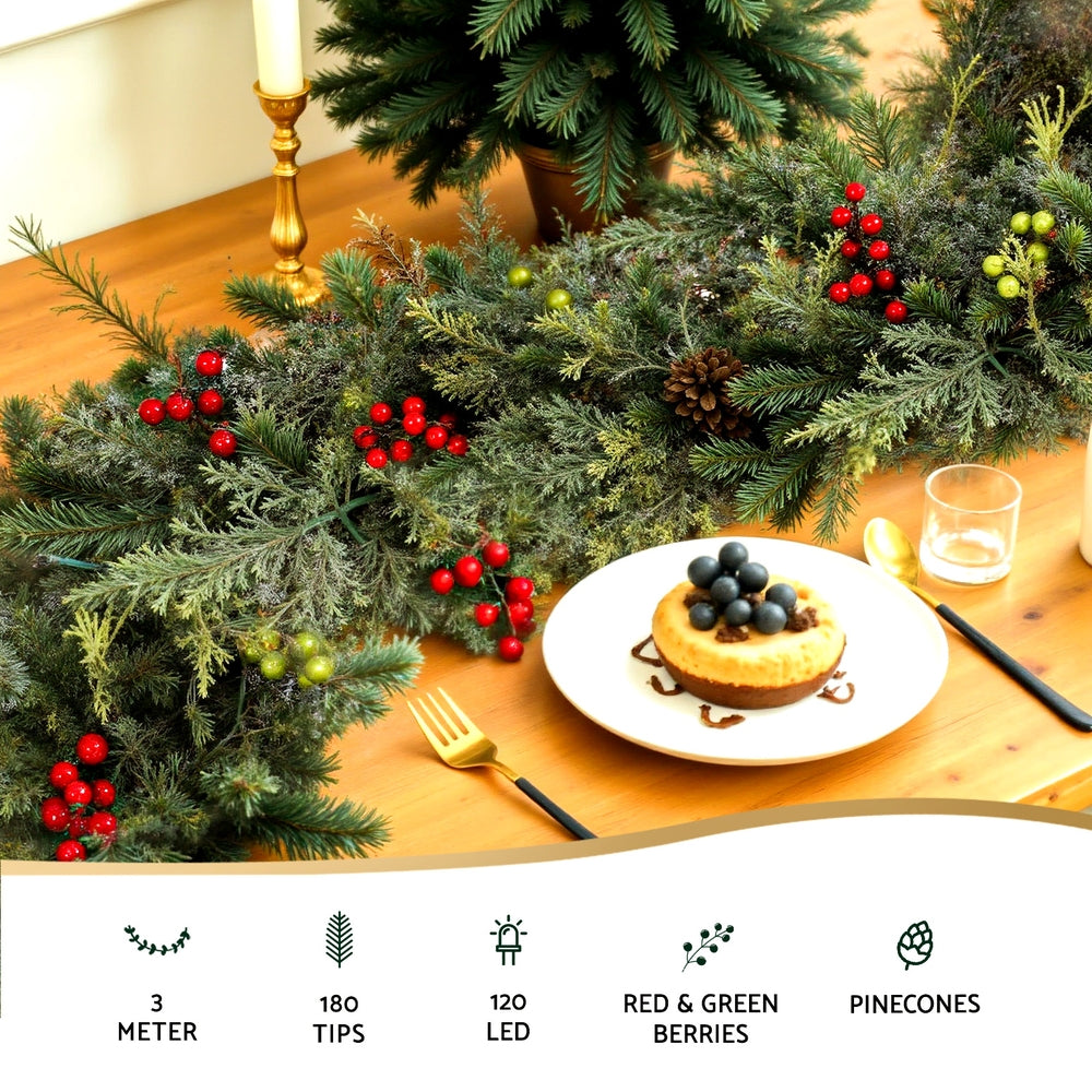 3M Christmas Garland Pre-lit LED with Pine Cones Green