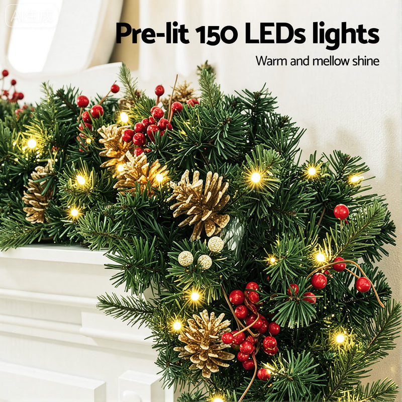 1.8m LED Christmas Garland with Pine Cones & Berries