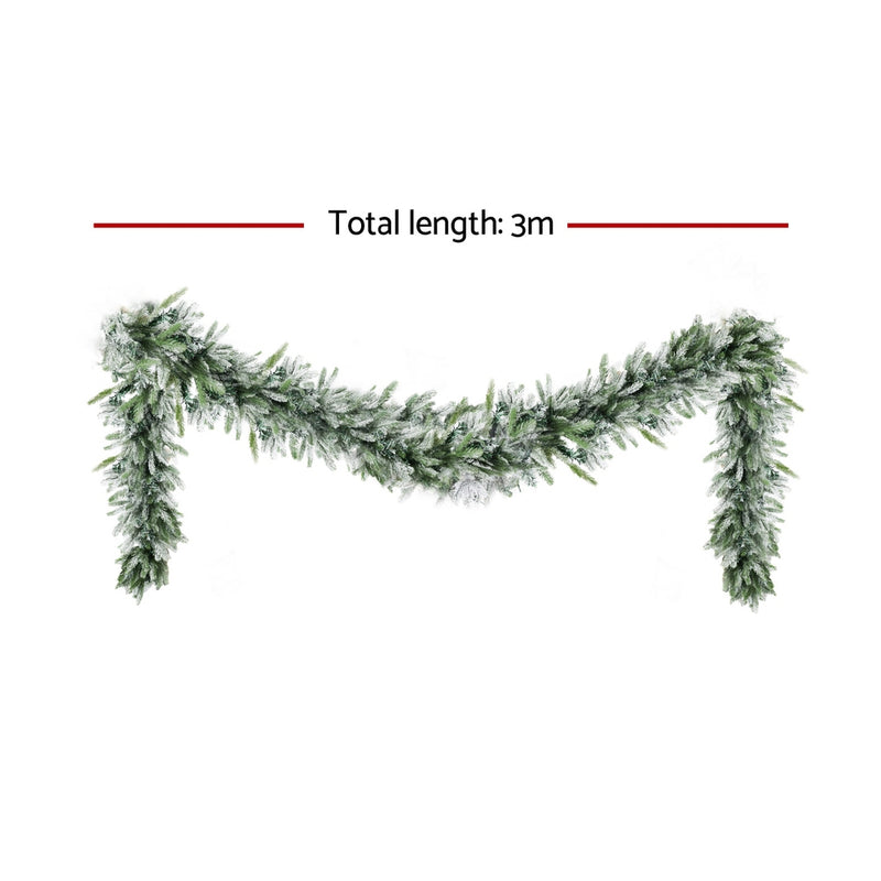 3M Christmas Garland Pre-lit LED Lights Snow Frosted Tips