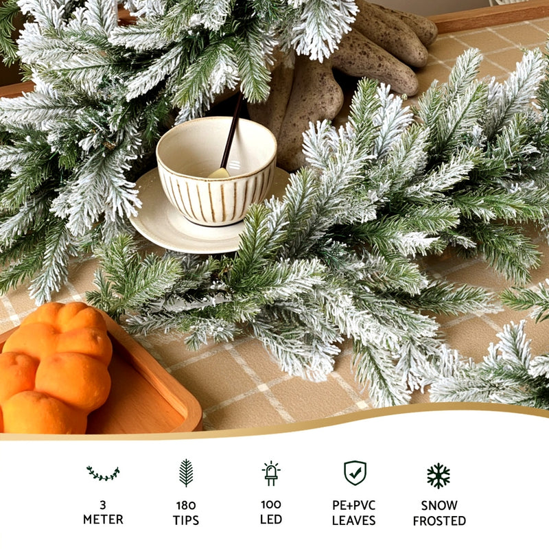 3M Christmas Garland Pre-lit LED Lights Snow Frosted Tips
