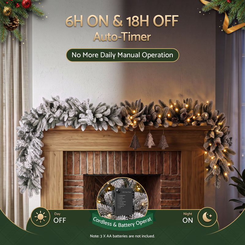 1.8M Pre-Lit Christmas Garland with Frosted Tips