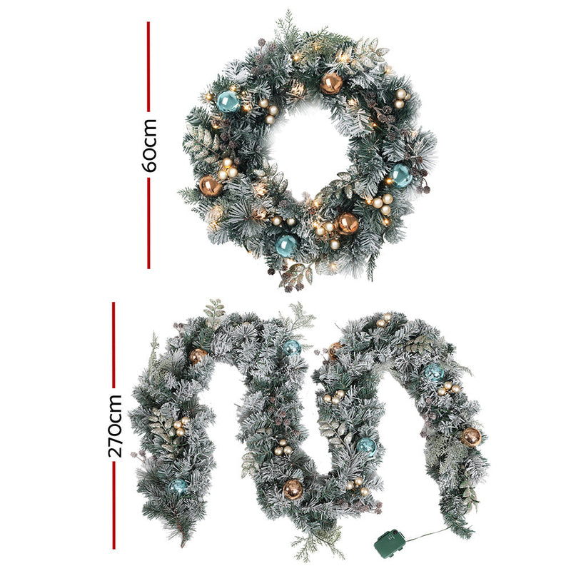 2.7m Christmas Garland with Wreath Set LED Lights