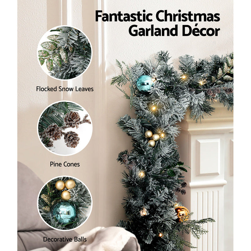 2.7m Christmas Garland with Wreath Set LED Lights