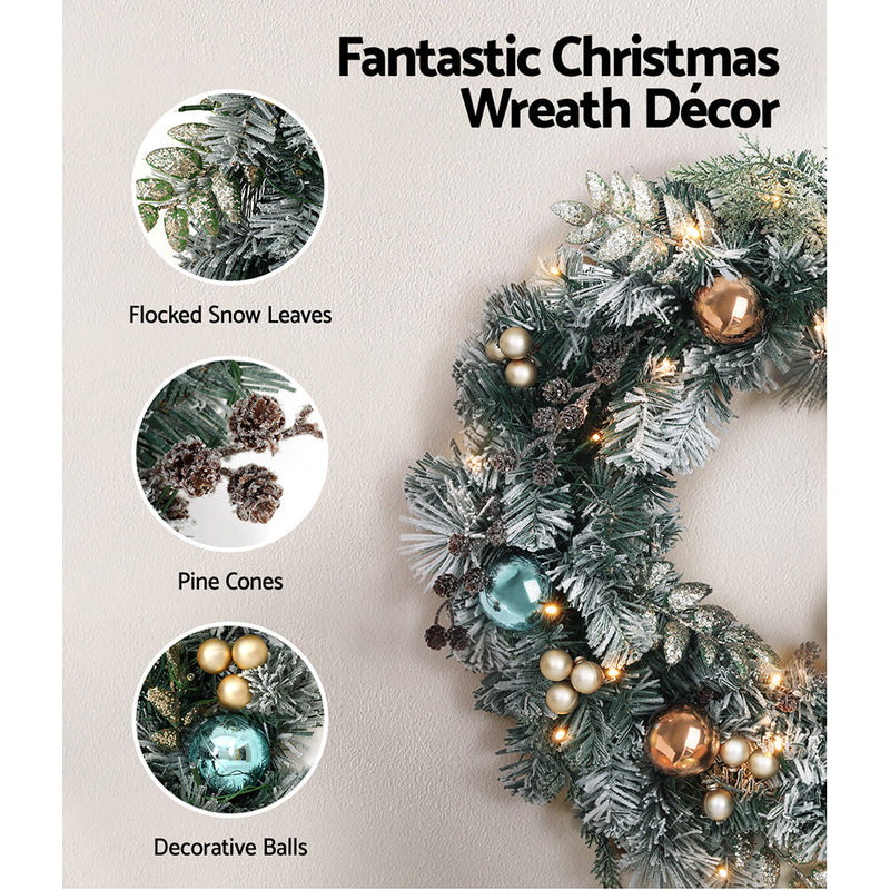 2.7m Christmas Garland with Wreath Set LED Lights