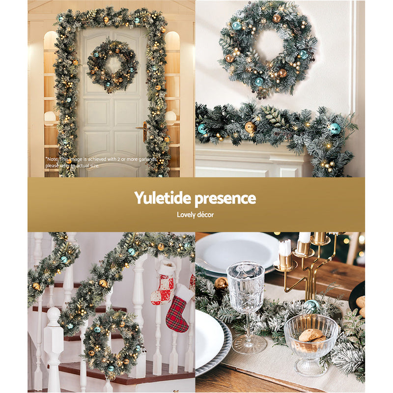 2.7m Christmas Garland with Wreath Set LED Lights