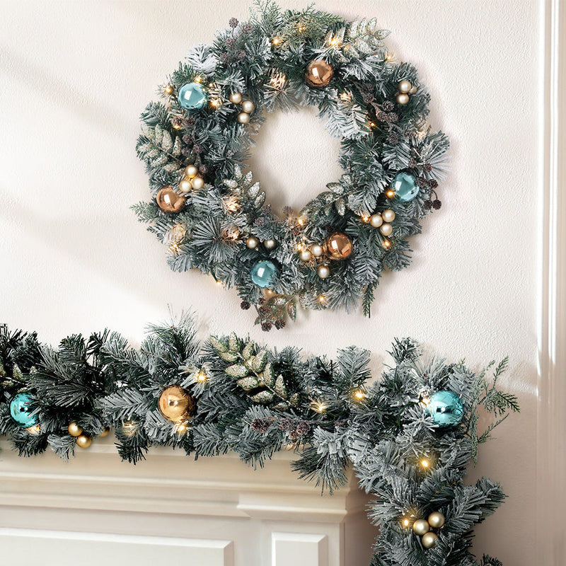 2.7m Christmas Garland with Wreath Set LED Lights