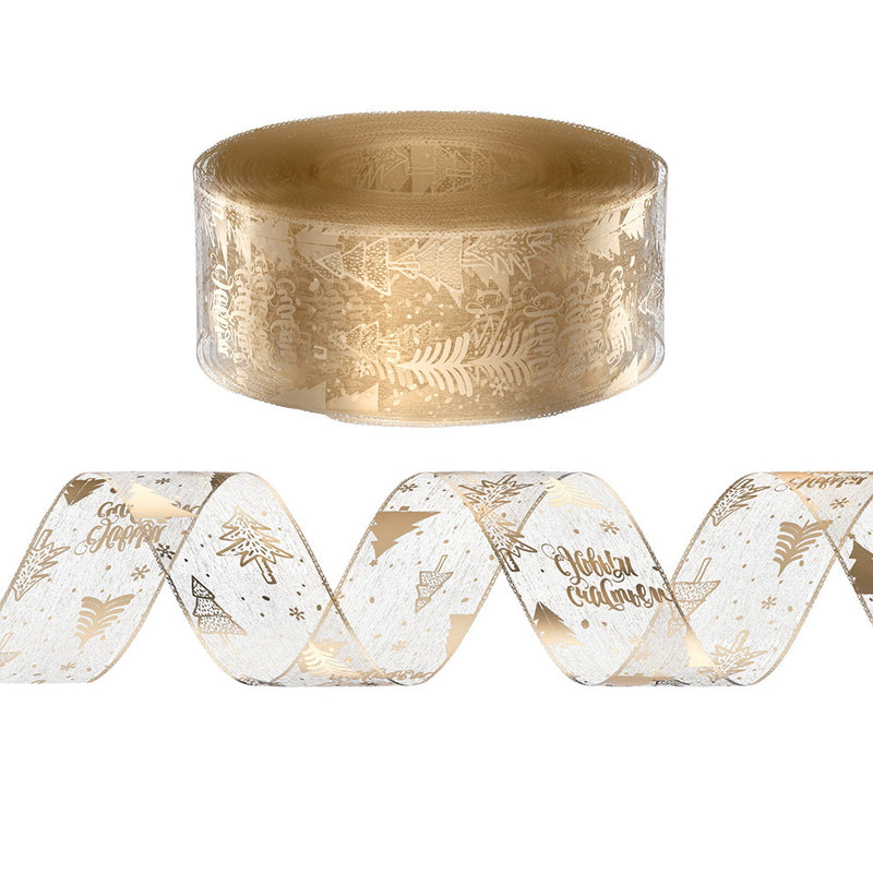 20M Christmas Ribbon Roll Gold Printed Bow Gift & Tree Decor