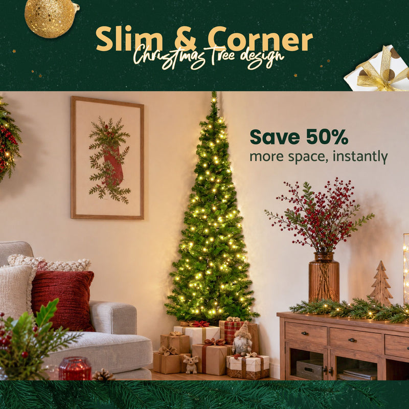 1.8m Pre-Lit Slim Christmas Tree
