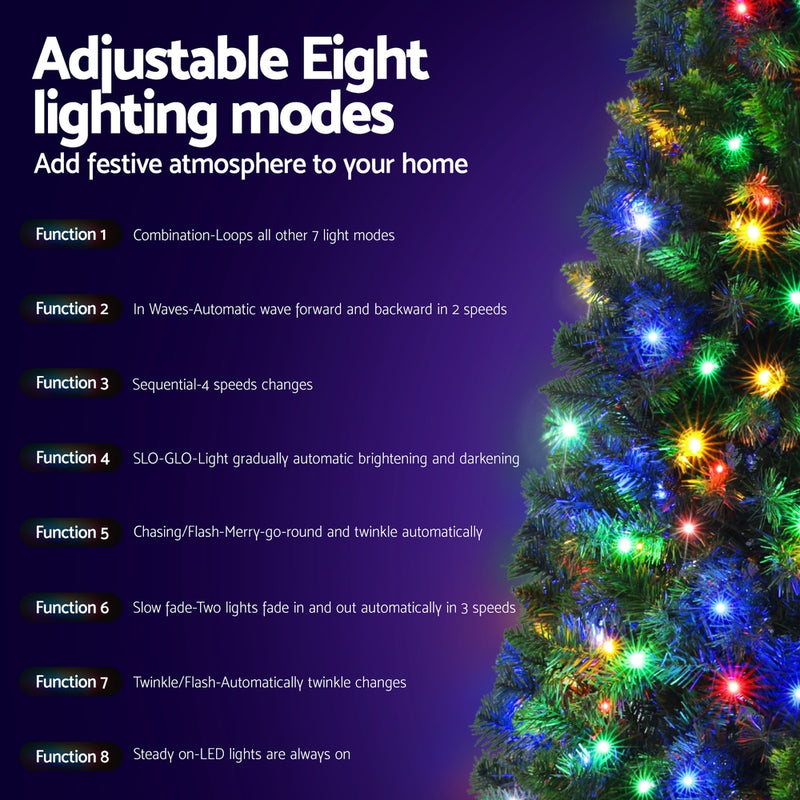 1.8M Pre-lit Christmas Tree 8 Mode Multi Colour 200 LED Light Xmas