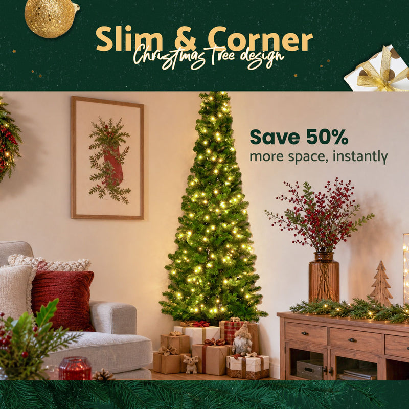2.4m Pre-Lit Slim Pencil Christmas Tree