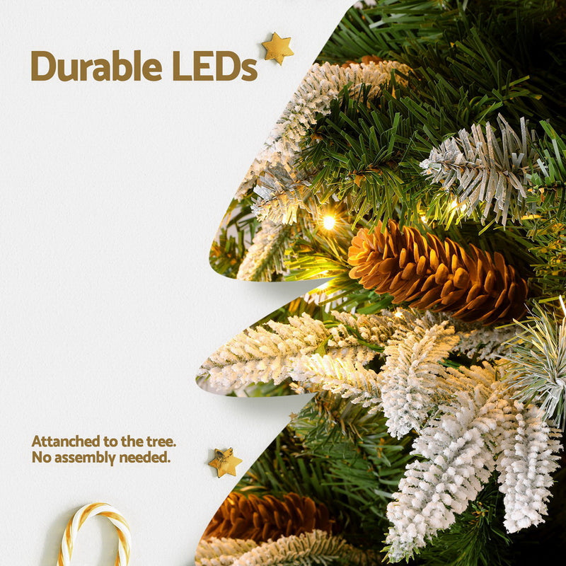 Christmas Tree 190cm Pine Cones LED Flocking Xmas Tree 680 Tips
