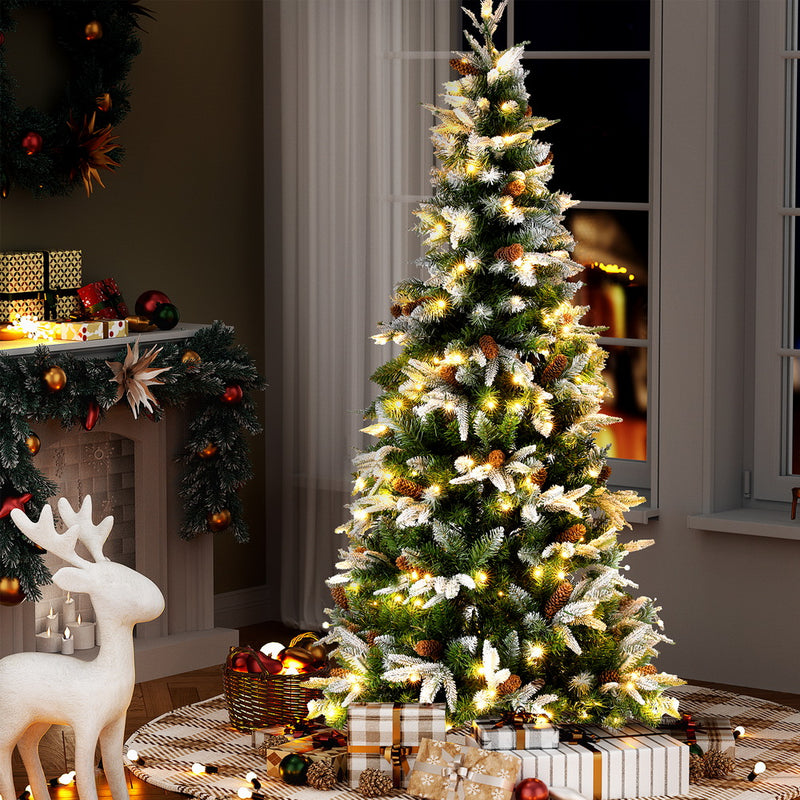 Christmas Tree 190cm Pine Cones LED Flocking Xmas Tree 680 Tips