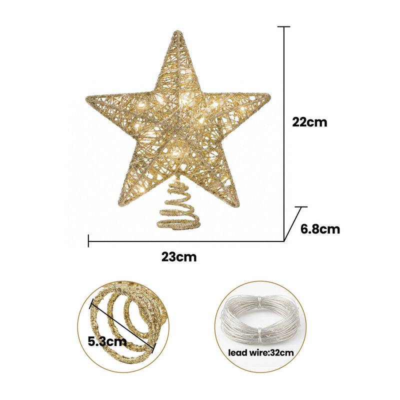 3D Christmas Tree Topper Star – 20 Warm LEDs Gold