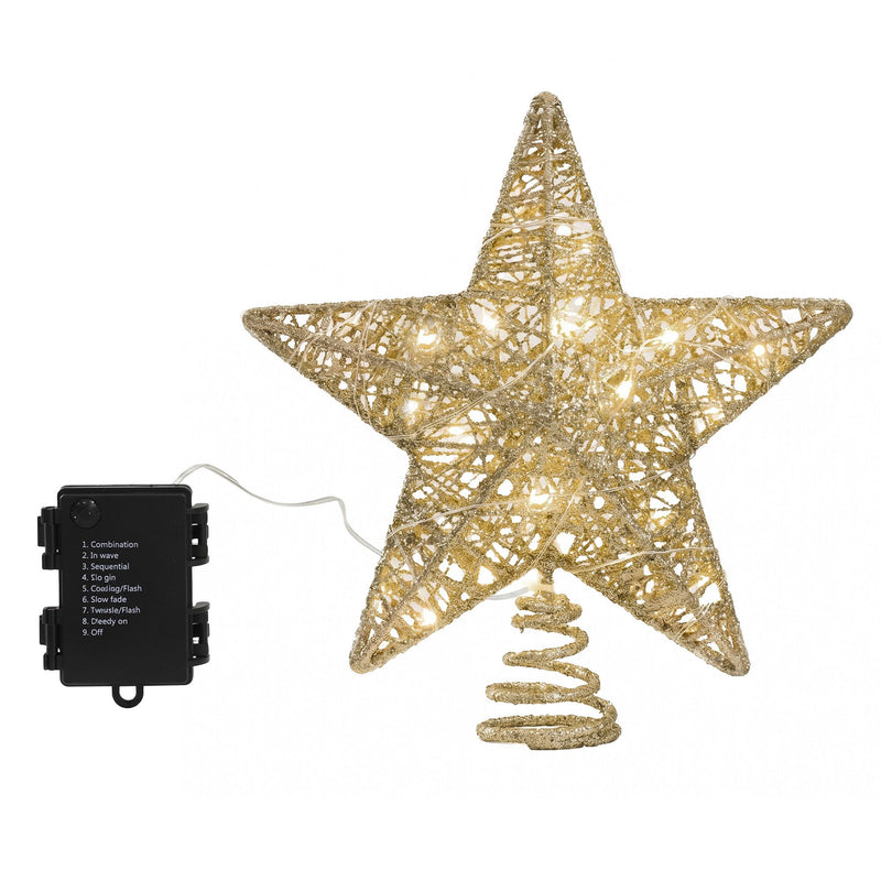 3D Christmas Tree Topper Star – 20 Warm LEDs Gold