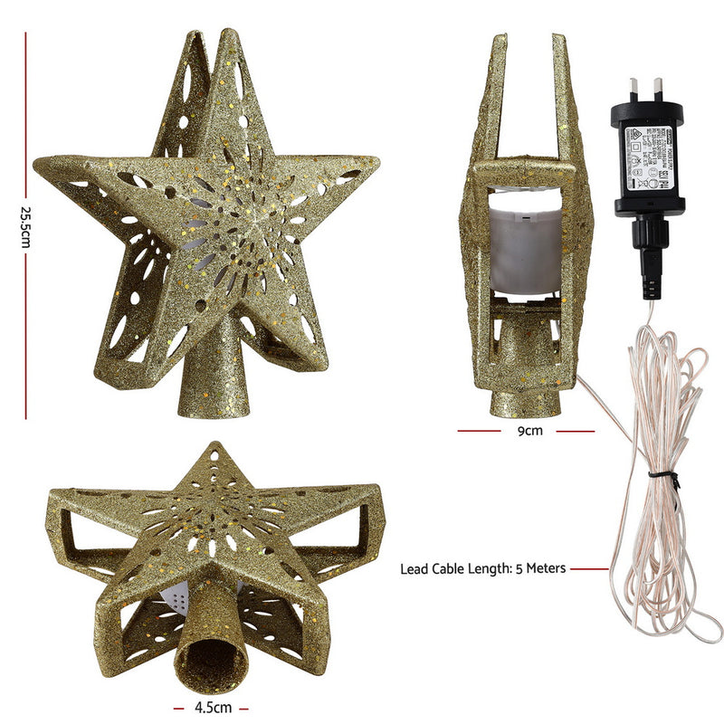 Christmas Tree Topper – Glitter Gold Snowflake Projector Star
