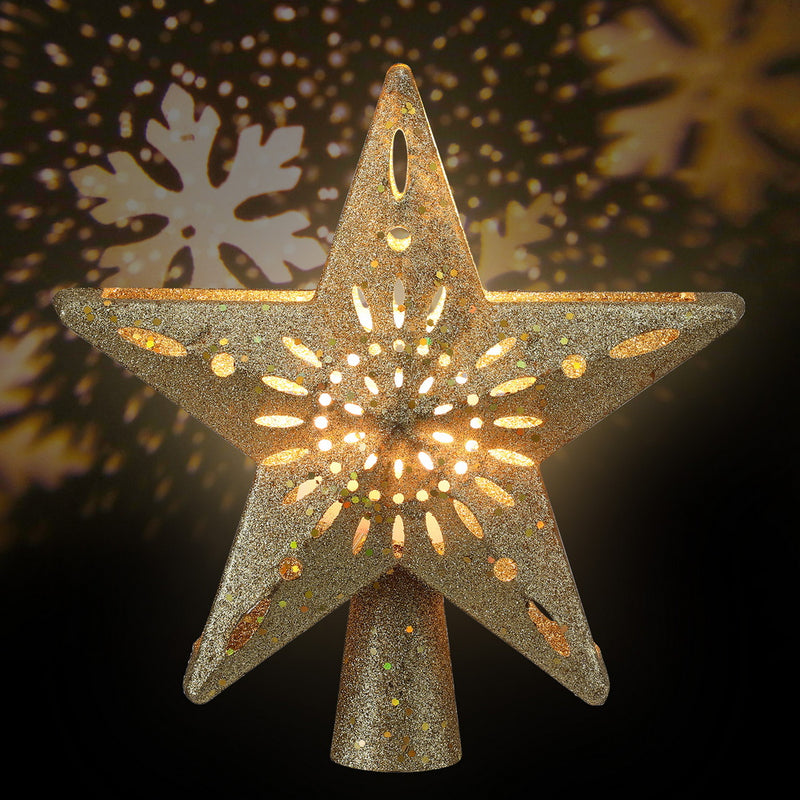 Christmas Tree Topper – Glitter Gold Snowflake Projector Star
