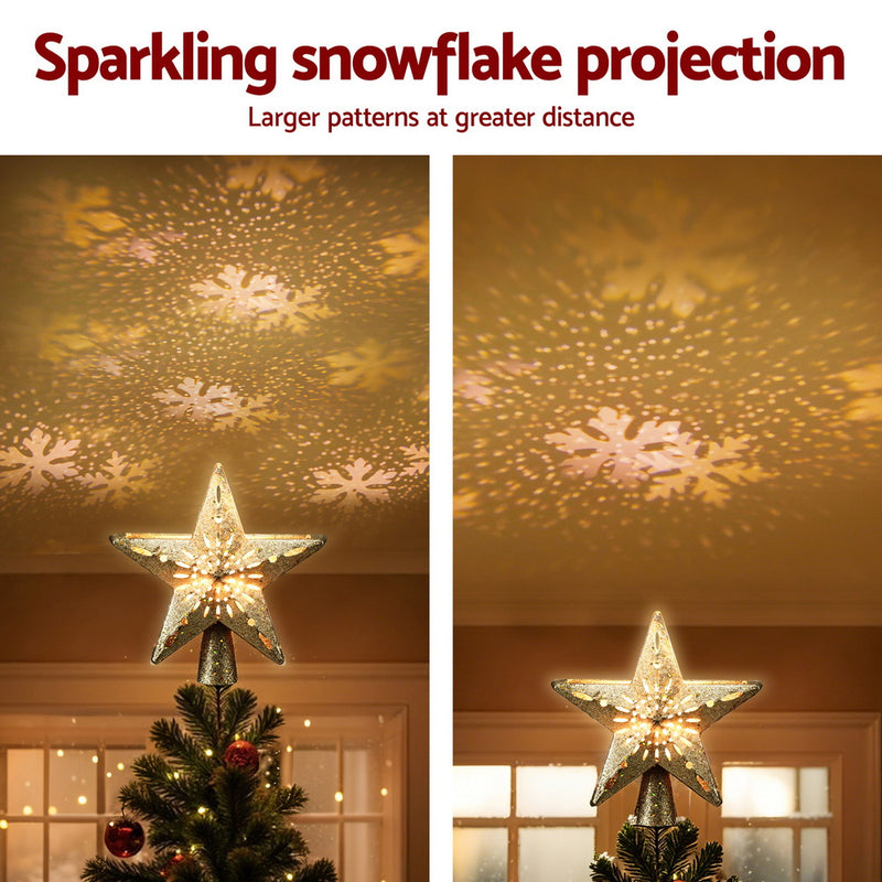 Christmas Tree Topper – Glitter Gold Snowflake Projector Star
