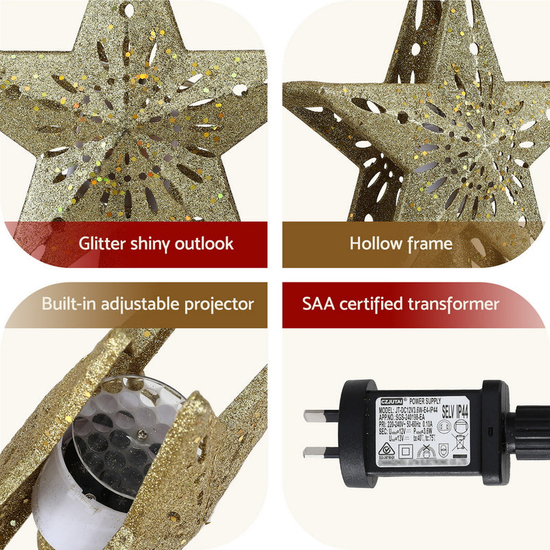 Christmas Tree Topper – Glitter Gold Snowflake Projector Star