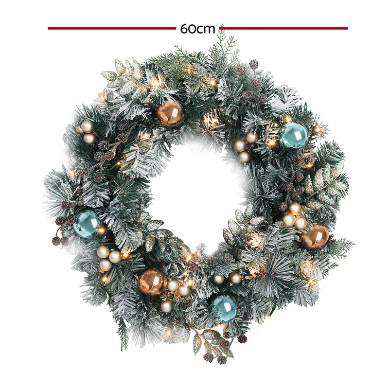 60cm Christmas Wreath with LED Lights Snowy Garland