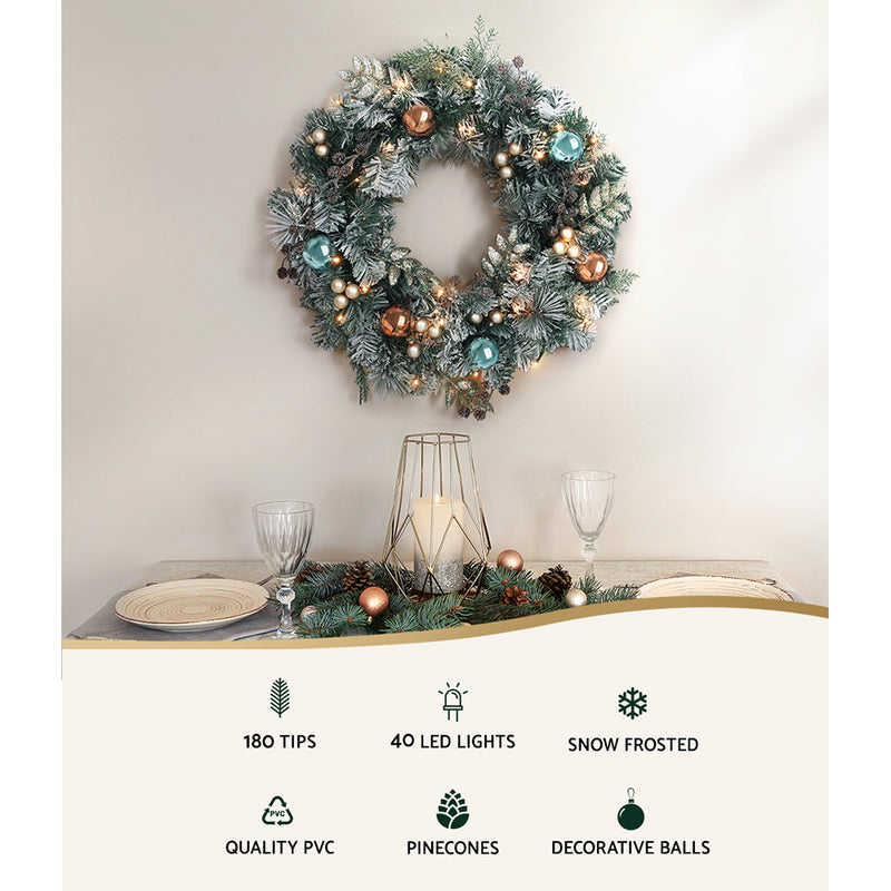 60cm Christmas Wreath with LED Lights Snowy Garland