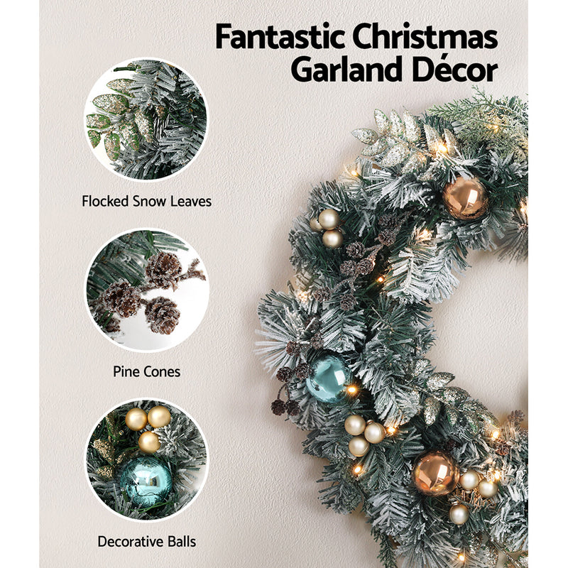 60cm Christmas Wreath with LED Lights Snowy Garland