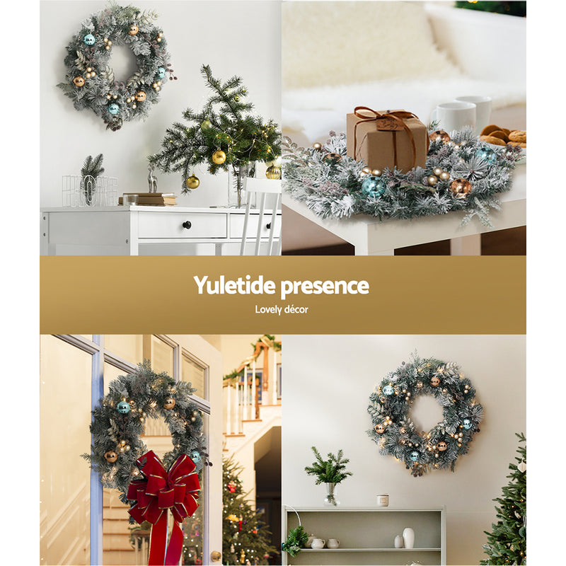 60cm Christmas Wreath with LED Lights Snowy Garland