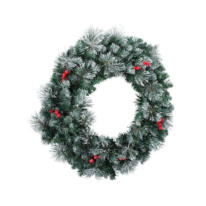60cm Christmas Wreath LED Lights Snowy Berries Garland